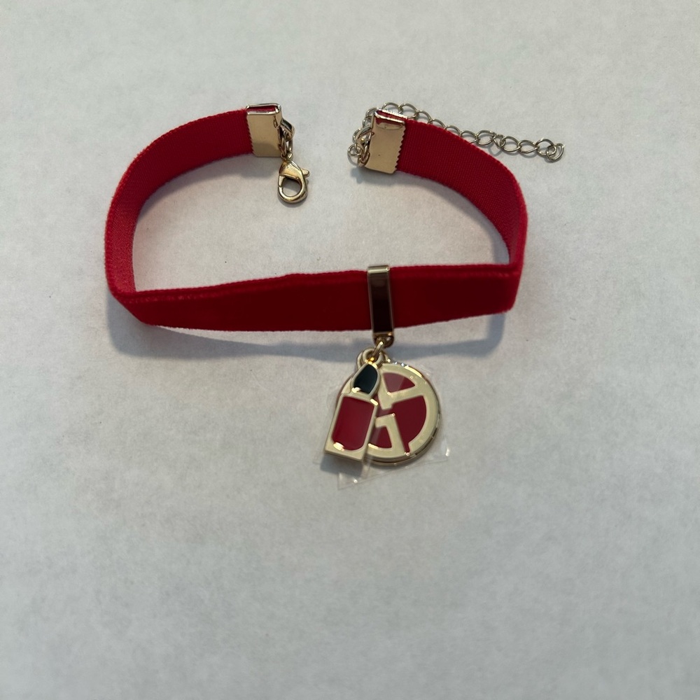 Brand New Giorgio Armani Red Velvet Bracelet with Gold Accents